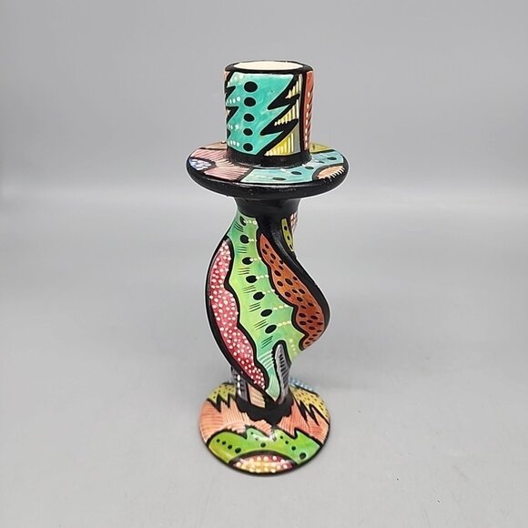 Soap Stone Candle Holder Twisted African Print Made In Kenya Colorful 7" - Picture 1 of 4